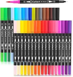 Caliart 34 Double Tip Brush Pens Art Markers, Artist Fine & Brush Pen Co...