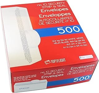 Top Flight PSTF10NWT #10 Envelopes, Strip & Seal, Security Tinted, White...