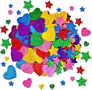 260 Pieces Colorful Glitter Foam Stickers Self Adhesive Stars Mini Heart...