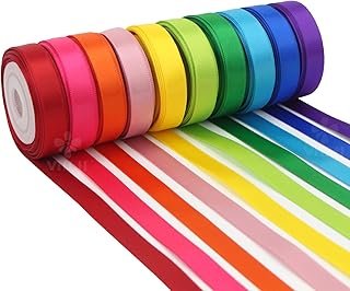 MEEDEE Rainbow Ribbon Solid Color Assortment 10 Colors Double Face Satin...