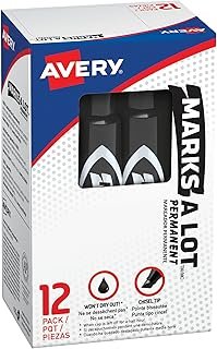 Marks-A-Lot Avery Regular Desk-Style Size Chisel Tip, 12 Black Permanent...