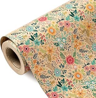 WRAPAHOLIC Kraft Floral Wrapping Paper Roll - Mini Roll - 17 Inch x 9.8 ...