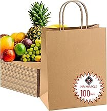57 Lb Large Kraft Paper Grocery Bags with Handles - 50 Count 12 x 17 x 7...