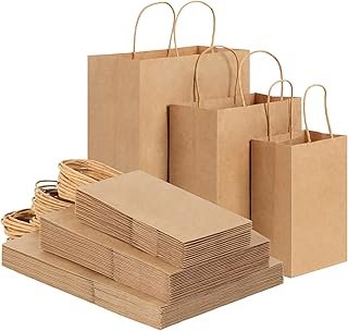 OUTUXED 120pcs Paper Bags with Handles Assorted Sizes Kraft Brown Paper ...