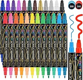 Betem 24 Colors Dual Tip Acrylic Paint Pens Markers, Premium Acrylic Pai...