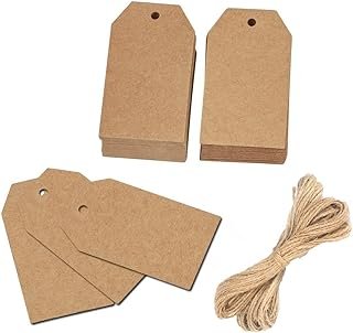 100 Pcs Christmas Gift Tags with String Kraft Paper Vintage Wedding Hang...