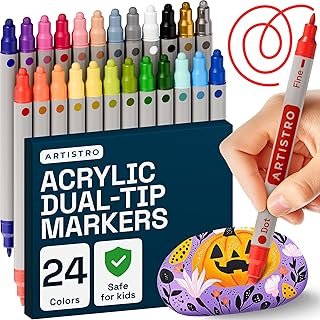 ARTISTRO Acrylic Paint Markers for Rock, Fabric, Wood, Glass, Craft - 24...