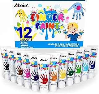 ABEIER Washable Finger Paint for Toddlers, Safe Non-Toxic, 12 Vibrant Co...