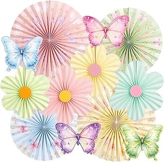 Butterfly Flower Paper Fan,Pastel Party Decoration for Garden,Spring Pap...