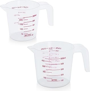 2 Pack Measuring Cup Set, Includes 250Ml (1-Cup), and 500Ml (2-Cup) Plas...