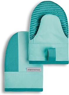 KitchenAid Beacon Two-Tone Non-Slip Mini Oven Mitt Set, Aqua Sky, 5.5