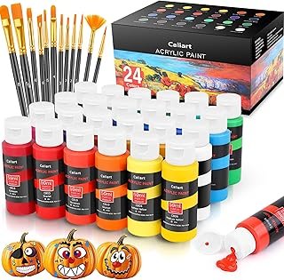 Caliart 24 Colors Acrylic Paint Set with 12 Brushes, Art Craft Paints Gi...