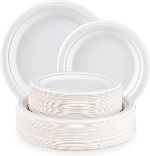 ECOLipak 120 Pack Compostable Paper Plates, 9 inch and 7 inch Heavy Duty...