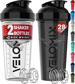 VELOMIX -2 Pack- 28 oz Protein Shaker Bottles for Protein Mixes - 2x Wir...