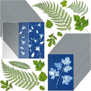 60 Sheets Sun Print Paper Cyanotype Paper Kit, A6 Sun Art Paper With 1 A...