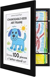 Kids Artwork Frame Changeable (Black) - Magnetic Door Holds 100 Art Piec...