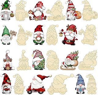 Christmas Gnome Unfinished Wood Crafts Wood Cutout Painting Ornaments Bl...