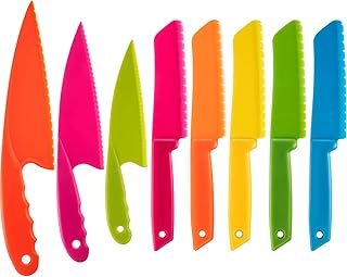 JOVITEC 8 Pcs Kid Cooking Kitchen Knife Set, Plastic Serrated Edges Chil...