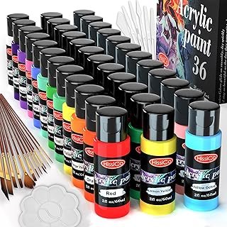 55PCS Acrylic Paint Set of 36 Colors 2fl oz 60ml Bottles 12 Brushes,Non ...