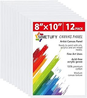 Simetufy 12 Pack 8x10 Canvas Boards for Painting, Blank Flat Canvas Pane...