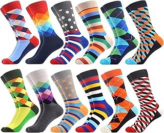 Men's Dress Funny Crazy Colorful Novelty Combed Cotton Crew Socks 12 Pac...