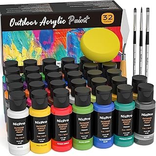 Nicpro 32 Colors Outdoor Acrylic Paint Bulk with Brush and Sponge, Knife...