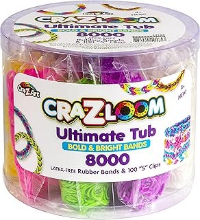 Cra Z Art Cra-Z-Loom Ultimate Tub 8000 Latex Free Rubber Bands and 100 “...