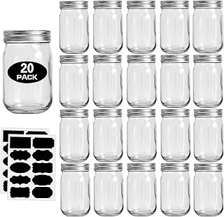 12oz Glass Jars With Lids Regular Mouth 20 Pack -Mason Jars 12 oz For Cr...