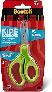 Scotch Kids Pointed Tip Scissors with Soft Touch, 5 Inches (1442P) (Colo...