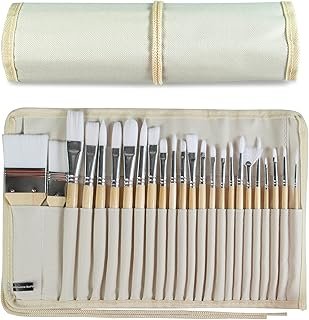 Paint Brushes Set of 24 Pieces Wooden Handles Brushes with Canvas Brush ...