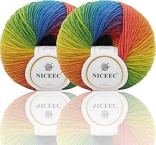2 Skeins Rainbow Soft Yarn 100% Wool Gradient Multi Color Yarn for Croch...