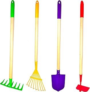 JustForKids Kids Garden Tool Set Toy, Rake, Spade, Hoe and Leaf Rake, re...