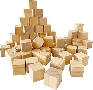 Unfinished Wooden Cubes,Pack of 50 Wood Blocks for Crafting,1 Inch Wood ...