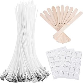 Bulk 6-Inch Candle Wicks - 100 Pcs with Wick Stickers & Centering Device...
