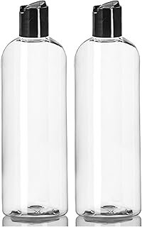 ljdeals 16 oz Clear Plastic Empty Bottles with Black Disc Top Caps, Sque...