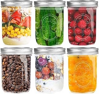 Wide Mouth Mason Jars 16 oz with Lids [6 Pack], Canning Jars with Metal ...