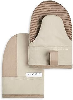 KitchenAid Beacon Two-Tone Non-Slip Mini Oven Mitt Set, Milkshake/Beige,...