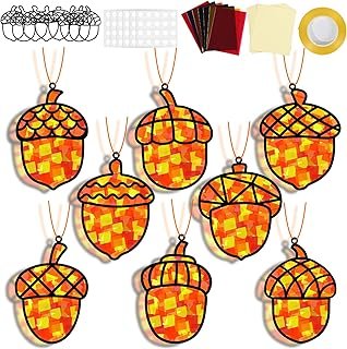 32 Sets Pine Cones Suncatchers Craft Kit DIY Window Stained Glass Effect...