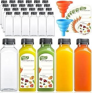24 PACK, 12 OZ Reusable Plastic Juice Bottles with Caps, Plus 24 Labels ...
