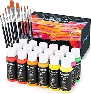 GOTIDEAL Acrylic Paint Set with 10 Brushes, 18 Colors(59ml, 2 oz) Art Cr...
