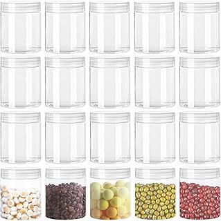 20 Pack 4oz Clear Plastic Jars with Lids,115ml Wide-Mouth Refillable Sto...