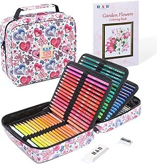 H & B 120 Colored Soft-core Coloring Pencils Set, Coloring Book and Port...