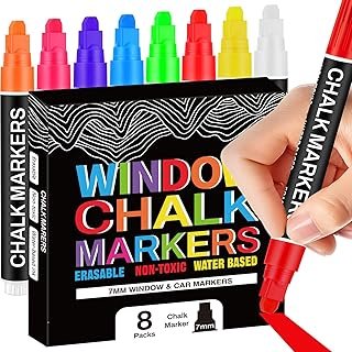 Liquid Chalk Markers for Blackboard, Jumbo Window Markers Chalk Pen with...