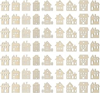 Toyvian 100pcs Wood Craft Shapes House Shaped Unfinished Wood Embellishm...
