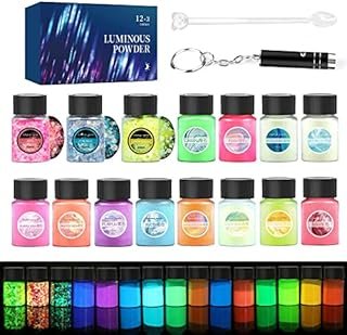 Glow in The Dark Pigment Powder 15 Jar -12 Color Glow Pigment and 3 Colo...