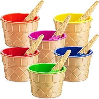 JoyServe Ice Cream Bowls and Spoons Set - (Pack of 6) Reusable Plastic I...