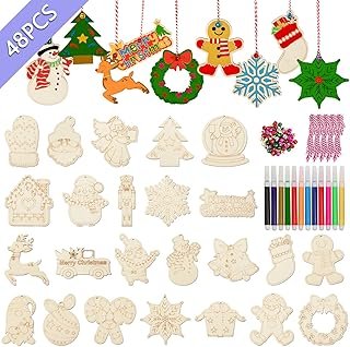 OurWarm 48Pcs Christmas Crafts for Kids Adults, DIY Wooden Christmas Orn...