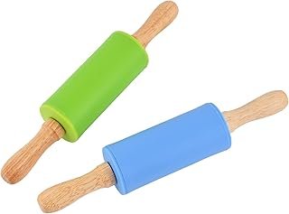 Mini Silicone Rolling Pin for Kids, Non-stick Surface Wood Handle, 9 Inc...