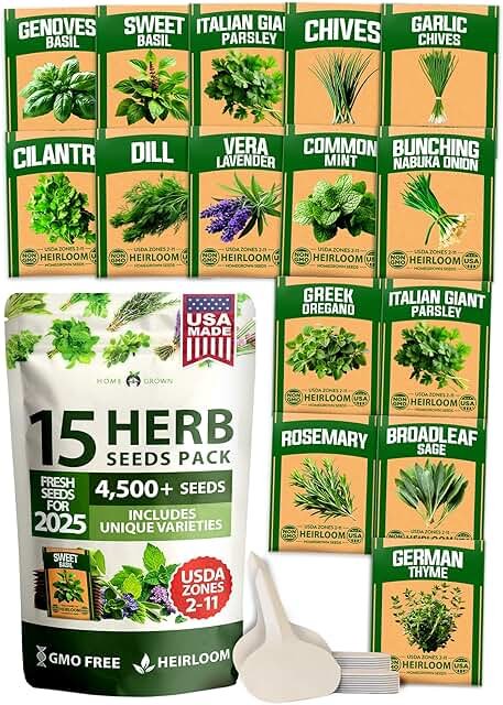 HOME GROWN 15 Herb Seeds for Planting 4,500+ Non-GMO Heirloom Seeds | Ex...