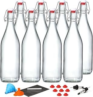 8 Pack [1 L / 33 fl. oz.] Swing Top Glass Bottles w/Airtight Stopper Lid...